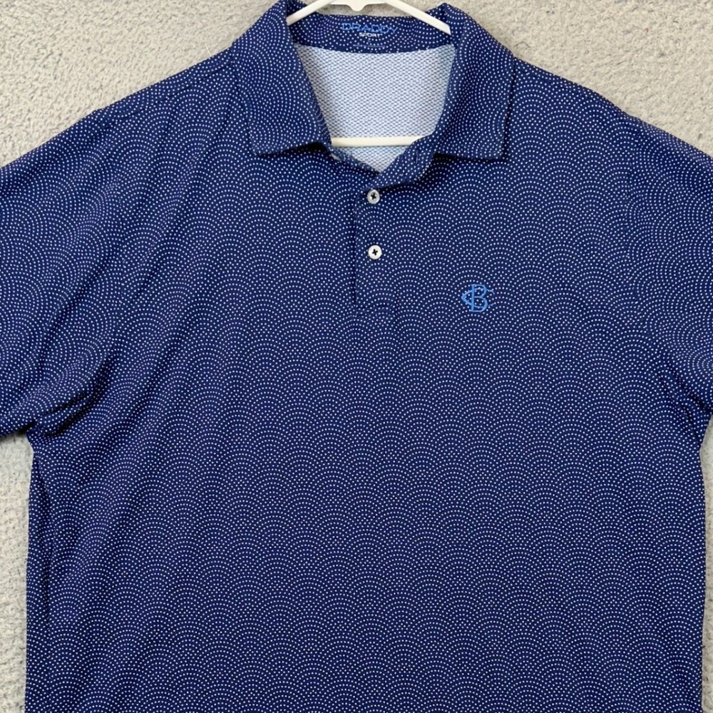 B. Draddy Sport Polo Shirt Mens Large Blue Dotted Wave Golf Rugby Stretch EUC